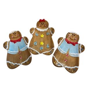 LTD Commodities Ceramic Gingerbread Man Lady Appetizer Plates Set of 3 Christmas